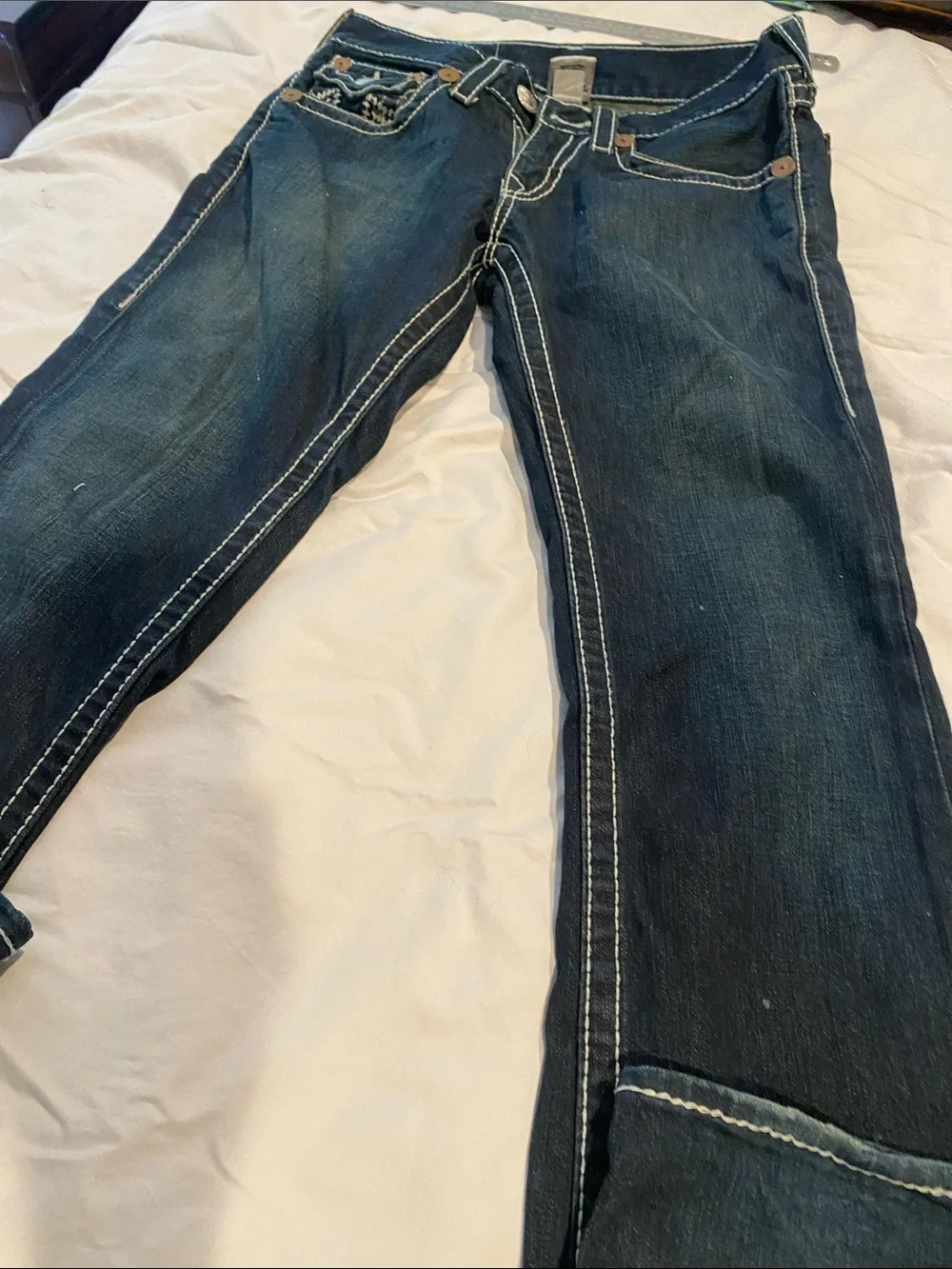 True Religion mens Indigo Flare Jeans with Signature Embroidered Pockets 30 32